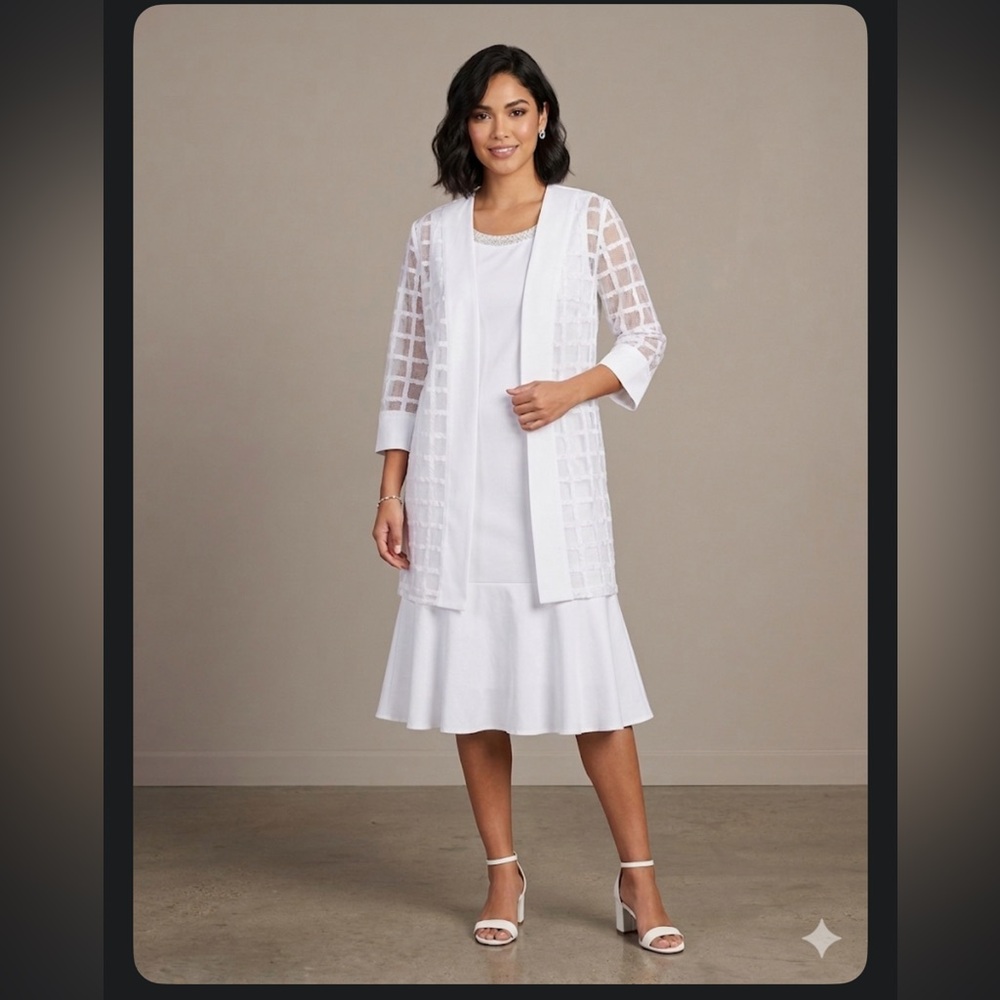 White Midi Dress‎ with Openwork Jacket - Women
